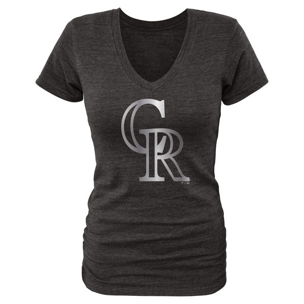2020 MLB Colorado Rockies Fanatics Apparel Women Platinum Collection VNeck TriBlend TShirt  Black->mlb t-shirts->Sports Accessory